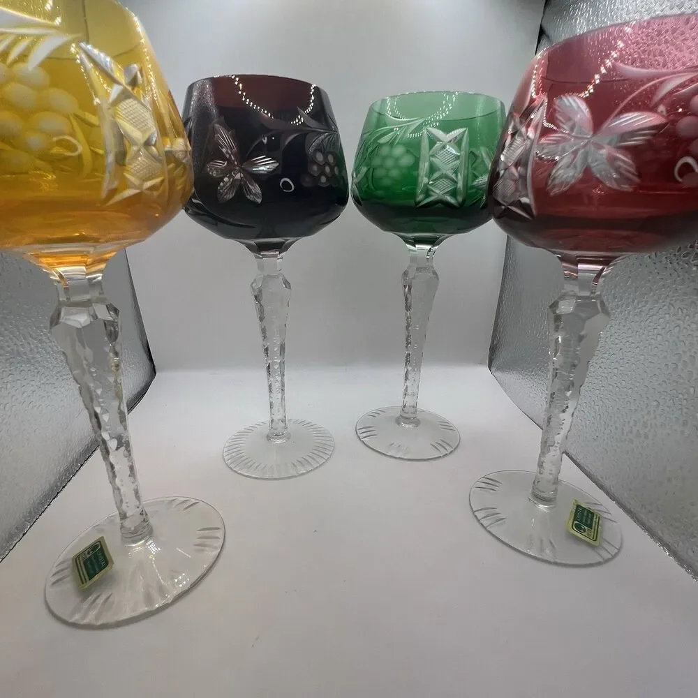 Set of 4 Vintage Hungarian Cut to Clear Crystal Hock Wine Glasses